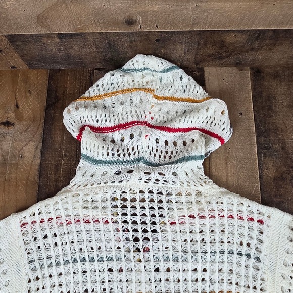 Anthropologie POL Crochet Knit Star Hoodie White Color Stripes Boho Hippie Small - Picture 6 of 11